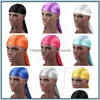 Beanie/Skull Caps Nieuwe modeheren satijn Durags Bandana Turban Pruiken Men Silky Durag Headwear Hoofdband Piraat Hoed Haaraccessoires Drop OTI52