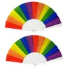 Decorative Figurines 2pcs Pride Halloween Festivals Women Men Raves Dance Rainbow Fan Plastic Gift Summer Parades Colorful Handheld Large