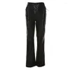 Women's Pants PU Leather Women High Waist Hollow Out Bandage