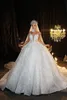 Glitter Sequins Ball Gown Wedding Dresses Sheer High Neck Long Sleeve Bridal Gowns Crystal Robe De Mariee Custom Made