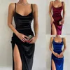 Casual Dresses 2024 Summer Women Elegant Sexy Slim Fit backless off axel split kjol Velvet Suspender Celebrity Party Dress