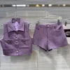 Borvemays Spring Rapel Single Breasted mouwloze pailletten Metalen knop Tweed Vest Shorts Tweerinvoer Sets Women WZ8086 240412