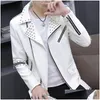 Cuir Faux Mens Hoo Hoo Casual Automne Slim Fit Handsome Rivet Oblique Zipper Veste Jeunesse de Motorcycle tendance PU Drop Liviling App Dhekn