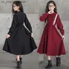 Girl's Dresses 2024 autumn spring Europe western Kids Baby girl clothes red long sleeve Dresses teenager preppy lace 4 5 6 8 9 10 11 12 year Q240418