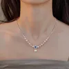 Aquamarine Pendant Broken Silver Necklace Superior Sense S925 Sterling Silver med naturlig sötvatten Pärlklubbkedja Kvinnlig sommar