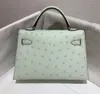 brand handbag women luxury purse 19.5cm ostrich mini bag fully handmade stitching grey green blue colors to choose fast delivery