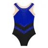 Stage Wear Kids Girls Ballet Dance Leotard Figura Picking Rhythmic Gymnastics Acrobatics Costume Sleeveless Sintestone Sheer Mesh Bodysuit