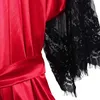 Femmes Lace Sexe Sleepwear Mid Sleve Night Robe Night Robes Silky Satin Pyjamas Exotic Apparel Apparel Belt Night Dress 240408