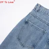 Woman Design Jeans Jeans Denim Troushers Spring Autumn Street Style Ripped Cut Lenged Like Alta cintura clara zíper largo calças de perna larga 240417