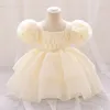 Robes de fille Summer Children's Princess Robe Bubble Sleeves First Birthday Birthday Mariage de mariage Fleurée Performance