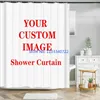 Pillow Link Custom Po Logo 3D Print Shower Curtains Polyester Bathroom 4pcs Anti-skid Rug Toilet Lid Cover Bath Mat Sets