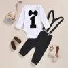 Clothing Sets Born Boy First Birthday Outfit 1st Baby Clothes Long Sleeve Bodysuit Suspender Pants 2PCS One Year Infant