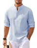 Spring e outono camisa masculina de manga longa colarinho de colarinho aberto pinho waffle camisa masculina de camisa casual 240409