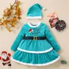 Girl Dresses Baby Christmas Events Party Long Sleeve Princess Dress Hat 2Pcs Children's Gowns For Girls Cotton Evening