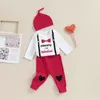 Ensembles de vêtements 2024-10-19 Lioraitiin 0-18m Born Baby Boy Saint Valentin Téréginal Mammmy est mon pantalon rober à manches longues Valentine avec chapeau