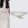 Belts Fashion Women's Waist Chain White Pearl Belt Elastic Oval Buckle Dress Coat Decoration Waistband 1 Piece