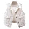 Spring Korean White Denim Vest Women Student Waistcoat Slim Short Cowboy Sleeveless Jacket Casual Female Pocket Jean Coat W225240416