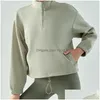 Yoga Outfit Al Sweatwear Long Sleeved Jacket Coats Plover Windproof Mock Neck Sweater Air Layer Half Zip Sweatshirts Fitness Tops Wo Dhs5X