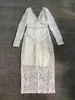 カジュアルドレス2024年春夏グレースフックフラワーホローパールレース刺繍長袖のミディドレス女性のためのドレス