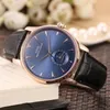 Montre-bracelets Luxury Mens Automatic Watch Mécanique Self Wind Watchs en acier inoxydable Silver Rose Gol Moon Phase Black Blue Leather