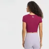 Actieve shirts lo sportdraad korte ronde nek dameshoes elastische fitness yoga set open buik loopt top