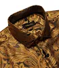 Camisas de seda de Paisley Gold para homens de manga longa marca de luxo Tuxedo Casa Festas DiBangu 240409