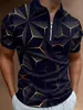 Summer Men Polo Shirt Shirt Sleeve Lapel Zipper Tops Ringer Lattice Streetwear تصميم كبير الحجم من القمصان البولو القابلة للتنفس 240409