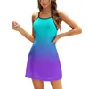 Casual Dresses Purple Neon och Aqua Blue Shade Color Fade Flare Dress Square Neck Elegant Female Fashion Printed