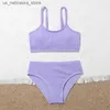 Girls di costumi da bagno per bambini estivi per bambini un po 'di costume da bagno solido fresco due pezzi da bagno costume da bagno per bambini in bikini costume da bagno bikini q240418