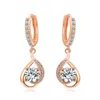 Dangle Ohrringe doppelte faire Marke elegante kubische Zirkonia Drop Rose Gold Farbe Kristall Mode Retro -Schmuck für Frauen dfe685