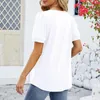 Kvinnors T -skjortor Kvinnor Fashion Casual Shirt Solid Color Round Neck Pleated Slim Short Sleeped Stretch Top Summer Elegant Ladies Bluses