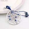 Keychains Lanyards Turkish Blue Evil Eye Beads Pendant Tree of Life Wall Hanging Decor Lucky Keychain Garden Home Protection Car Decorations Blessi Y240417