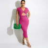 Abiti per feste 2024 Donne a maglia vestito midi Midi Sleeve Short Out Sexy BodyCon Abbigliamento a V sul collo Cesti di streetwear Casual Streetwear Fashion