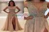 Champagne Sparkly perle fendre Sispory Evenant Pageant Party Dobs 2019 Vneck Vneck Elegant Full Longueur Women039s Prom Gow1088386