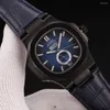 Montre-bracelets Luxury Mens Watch Rose Gold mécanique mécanique automatique Black Blue Leather Moon Phase Calendar Sport Watches