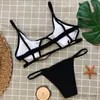 Women's Swimwear 2024 Womens Ribbed Cut Out Bikini Set String Swimwear Sexy Brazilian Thong Bikini Two Piece Swimsuits