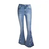 Kvinnors jeans blomma broderi 3D tung industri vårhöst denim byxor kvinnor midvist tvättade flare y2k byxor s-4xl