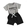 衣料品セットPudcoco Toddler Boys Summer Outfitsレタープリント半袖Tシャツと弾力性のあるショートパンツ2ピースの休暇用服セット0-3T