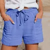 Shorts féminins en coton d'été Linen décontractée pour femmes mode plage