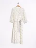 Casual Dresses Spring Boho Dress Round Neck Button Up Brodery Midi Mujer Lantern Sleeve Flower Hippie Vestidos Etnic Long Robes