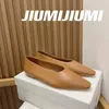 Casual Shoes 2024 Jiumijiuii Retro äkta läderkvinna Flats Båt Mules Single Pointed-Toe Botas Mujer