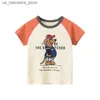 Tシャツ漫画ベアTシャツの男の子2024夏の子供用コットントップ恐竜プリントTシャツ子供衣類直接輸送Q240418