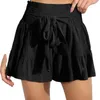 Skirts Hem Flared High Waist Fashion Layered Ruffle Flowy Mini Elastic Casual Wide Leg Shorts Women