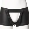 Kvinnors trosor Sexig dragkedja Crotch Boxershorts män underkläder underkläder svart gay fetisch boxer shorts vinyl läder män underware