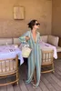 Crochet Colorful Stripe Maxi Dress Women Flare Sleeve Vneck High Split Sexy Long Dresses Autumn Beach Banquet Vestidos 240412