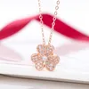 Designer Brand Van Three Flower Necklace Exquisite Glod Plated 18K Gold Full Diamond Pendant with Collar Chain for Women