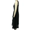 Casual Dresses Women Formal Dress Set Women's Elegant Rhinestone Ruffle Maxi Black Cardigan Sleeveless Hollow Out Long Coat