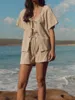 Les survêtements féminins Fashion Womens 2 pièces Place Tenues de plage à manches courtes U Couche Tops Shorts de jambe larges Club Street Style S-XL