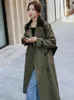 Kvinnors trenchrockar Lanmrem Green Coat för kvinnor LAPEL Double Breasted Loose Fashion Streetwear Clothes Korean Style 2024 Autumn 2DA5256