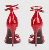 Famous Brands Women Patent Leather Sandals Shoes Strappy High Heel Gold Black Red Pumps Party Wedding Lady Gladiator Sandalias With Box.EU35-43